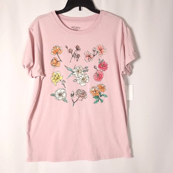 Mighty Fine Tops - Mighty Fine Floral Graphic Tee Womens M Lilac Flower Print Top